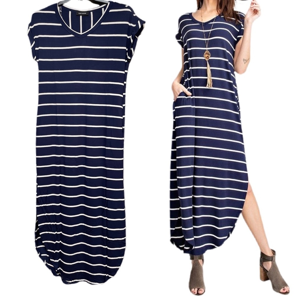 Short Sleeves Side Slit V-Neck Maxi Dress with Pockets NWT!